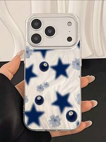 1个极简蓝色星星和台球图案防水、防指纹、防刮透明IMD软面光滑手机壳，适合作为礼物送给情侣、朋友、家人，例如表白、生日、节日等场合，兼容 17/17 Plus/17 Pro/17 Pro Max - 彩色 - 查看 1