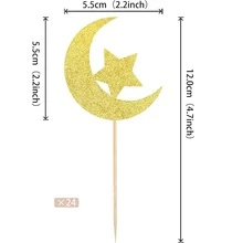 12pcs Glitter Moon And Star Eid Cupcake Toppers, Karim Party Supplies, Islamic Muslim Party Decorations, - Multicolor - View 8