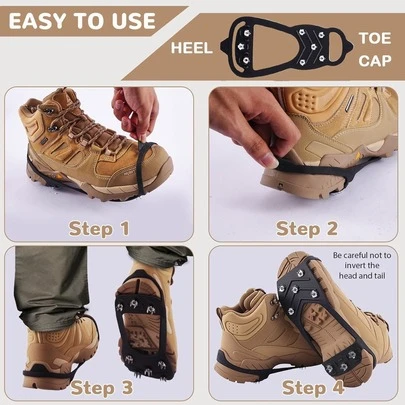 1/2 Pairs Ice Cleats For Shoes And Boots, Universal Non Slip Hiking Spikes, Micro Shoe Spikes For Snow And Ice, Snow Crampons For Winter Hiking Climbing Ice Fishing, 8 Steel Studs Gripper Spike