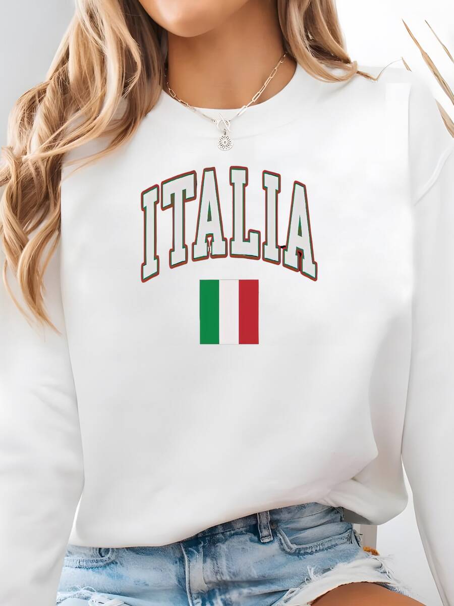 Hombres Italia Sweatshirt, Custom Italia Sweater, Simple Flag Free Gift Message Insertion Sweatshirt - trắng - Xem 1