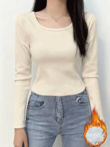 270克秋冬季保暖高领长袖打底衫，保暖、修身、纯色、白色、百搭 - 杏色 - 查看 2