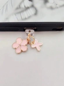 二合一粉色樱花+26字母智能手机充电口防尘塞，精致少女清新甜美可爱时尚合金吊坠，智能手机平板电脑耳机Kindle充电口装饰配件，硅胶透明防尘塞，适合作为小礼物，防水防潮充电口礼物，送给妈妈、家人、朋友，生日、节日手机配件手机挂饰 - 粉色 - 查看 12