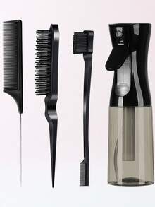 4pcs Slick Back Hair Brush Set With Hair Spray Bottle, Edge Brush Hair Brush Rat, Tail Comb Teasing Brush For Smoothing Baby Hair & Flyaways, Hair Brush, Comb, Hair Tools, Hair Products And Accessories For Barber Salon Beauty Travel Essentials,Back To School,Travel Holiday Essentials,Hair Accessories For Women,Brush,Hair Brushes,Edge Brush,Brush Hair,Hair Comb,Comb Hair,Detangling Brush,Ball Brush,Mini Hair Brush,Hair Brush Set,Wooden Comb,Hair Brush, Brush, Comb, Slick Back Brush, Hairbrush, Edge Brush, Brush Hair, Hair Comb, Hair Brush Set, Comb Hair, Mini Hair Brush, Detangling Brush, Hair Brushes,Hair, Accessories, Hair Products, Hair Tools, Hair Stuff, Hair Care, Curly Hair Brush, Barber, Barber Accessories, Hairdressing Equipment,Travel Essentials,Travel Essential,Hairstyle,Hairdressing - 黑色 - 查看 1