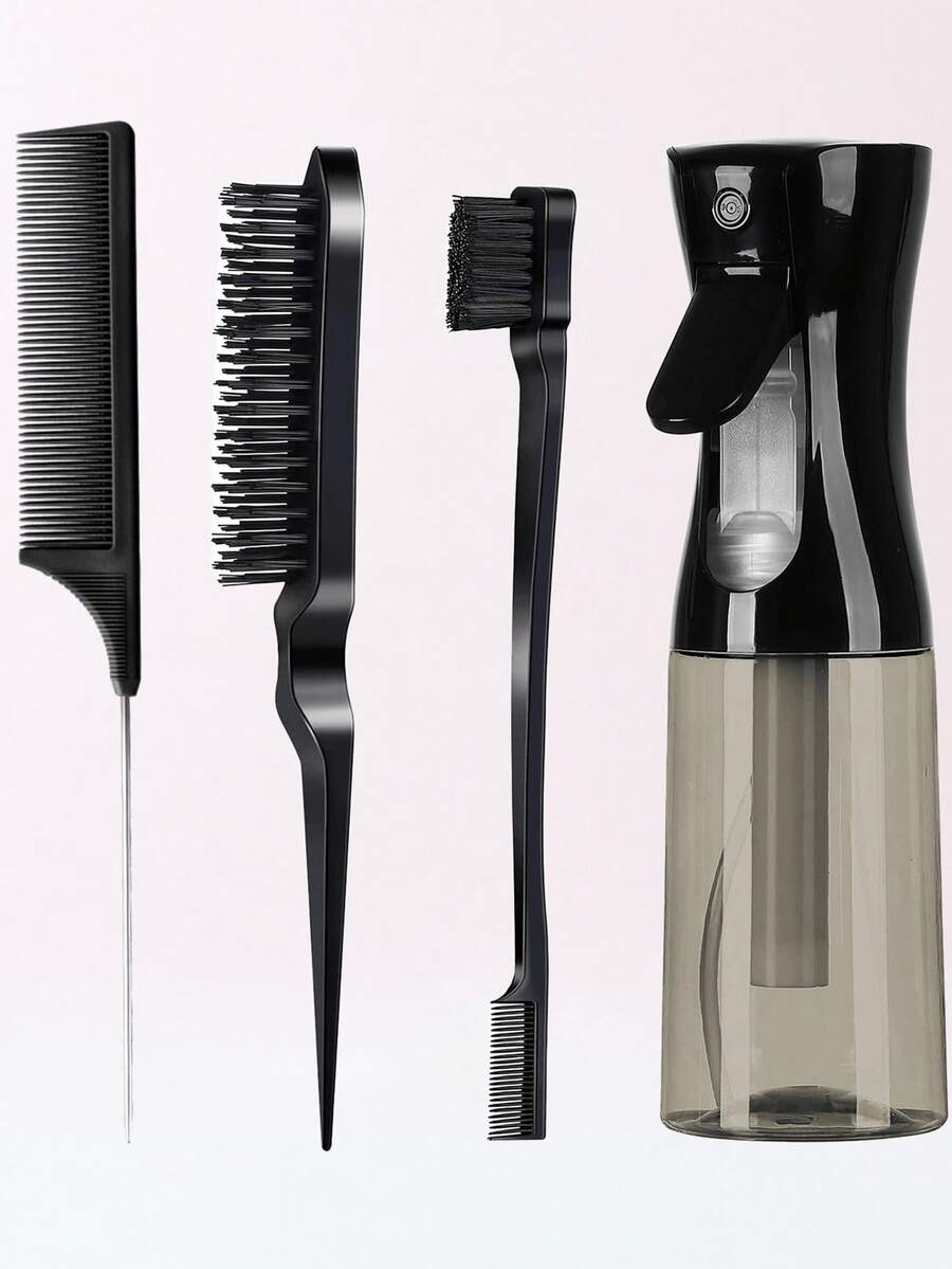 4pcs Slick Back Hair Brush Set With Hair Spray Bottle, Edge Brush Hair Brush Rat, Tail Comb Teasing Brush For Smoothing Baby Hair & Flyaways, Hair Brush, Comb, Hair Tools, Hair Products And Accessories For Barber Salon Beauty Travel Essentials,Back To School,Travel Holiday Essentials,Hair Accessories For Women,Brush,Hair Brushes,Edge Brush,Brush Hair,Hair Comb,Comb Hair,Detangling Brush,Ball Brush,Mini Hair Brush,Hair Brush Set,Wooden Comb,Hair Brush, Brush, Comb, Slick Back Brush, Hairbrush, Edge Brush, Brush Hair, Hair Comb, Hair Brush Set, Comb Hair, Mini Hair Brush, Detangling Brush, Hair Brushes,Hair, Accessories, Hair Products, Hair Tools, Hair Stuff, Hair Care, Curly Hair Brush, Barber, Barber Accessories, Hairdressing Equipment,Travel Essentials,Travel Essential,Hairstyle,Hairdressing - 黑色 - 查看 1