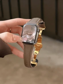 New Elephant Grey Leather Strap, Suitable For 38/40/41/42/44/45/46/49mm Dials, Compatible With Apple Watch Ultra/Se11/10/9/8/7/6/5/4/3/2/1 Series Straps - Elephant Gray - View 1