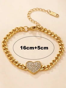 1pc Multi-Color 18K Gold Stainless Steel Butterfly & Heart Cubic Zirconia Rhinestone Chain Bracelet, Titanium Steel Jewelry Suitable For Couples, Friends, Daily Wear - Multicolor - View 11