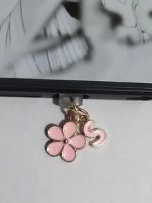 二合一粉色樱花+26字母智能手机充电口防尘塞，精致少女清新甜美可爱时尚合金吊坠，智能手机平板电脑耳机Kindle充电口装饰配件，硅胶透明防尘塞，适合作为小礼物，防水防潮充电口礼物，送给妈妈、家人、朋友，生日、节日手机配件手机挂饰 - 粉色 - 查看 11