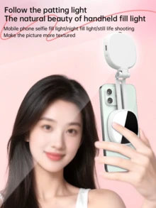 Mirror Design Magnetic Phone Selfie Ring Light With Mirror, Extendable Foldable Mini LED Fill Light, Dimmable Portable Lamp For Live Streaming/Video Recording/Makeup/Vlogging For Women's Day Gift - Type a - View 5