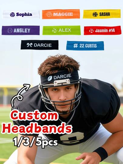 1/3/5pcs, Custom Text Design Athletic Running Headbands Comfortable Elastic Running Headband, Running Sports Travel Fitness Elastic Wicking Bandana Baseball Headscarf Fits All Boy/Girl/Teens, Yoga, Running, Cycling, Ski Sports Headband, For Basketball Tennis,Rugby ,Running, Gym & Sports , Durable Fitness Accessories & Headwear,Headband,Sports Gift, Team Personalized Headband.