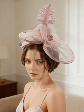 1PC Fascinator Hat For Women – 50s & 60s Flower Mesh Ribbon Headband With Clip, Elegant Tea Party, Kentucky Derby, Or Wedding Headwear, Special Occasion Hat | Vintage Style Hat |Trimmed Hat