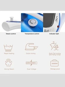 LAC 1pc Dual-Voltage Portable Folding Mini Handheld Steam Iron, Red/Blue, Suitable For Home And Travel Use - View 3