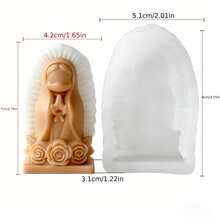 1个3D可爱祈祷女孩和圣母玛利亚硅胶模具，耐热高弹性，易脱模，可重复使用，适用于蜡烛/石膏/树脂/绘画/捏捏乐减压玩具蜡烛模具，节日家居装饰教堂摆件家庭聚会礼物，适合DIY爱好者/洗礼纪念品 - 白色 - 查看 11