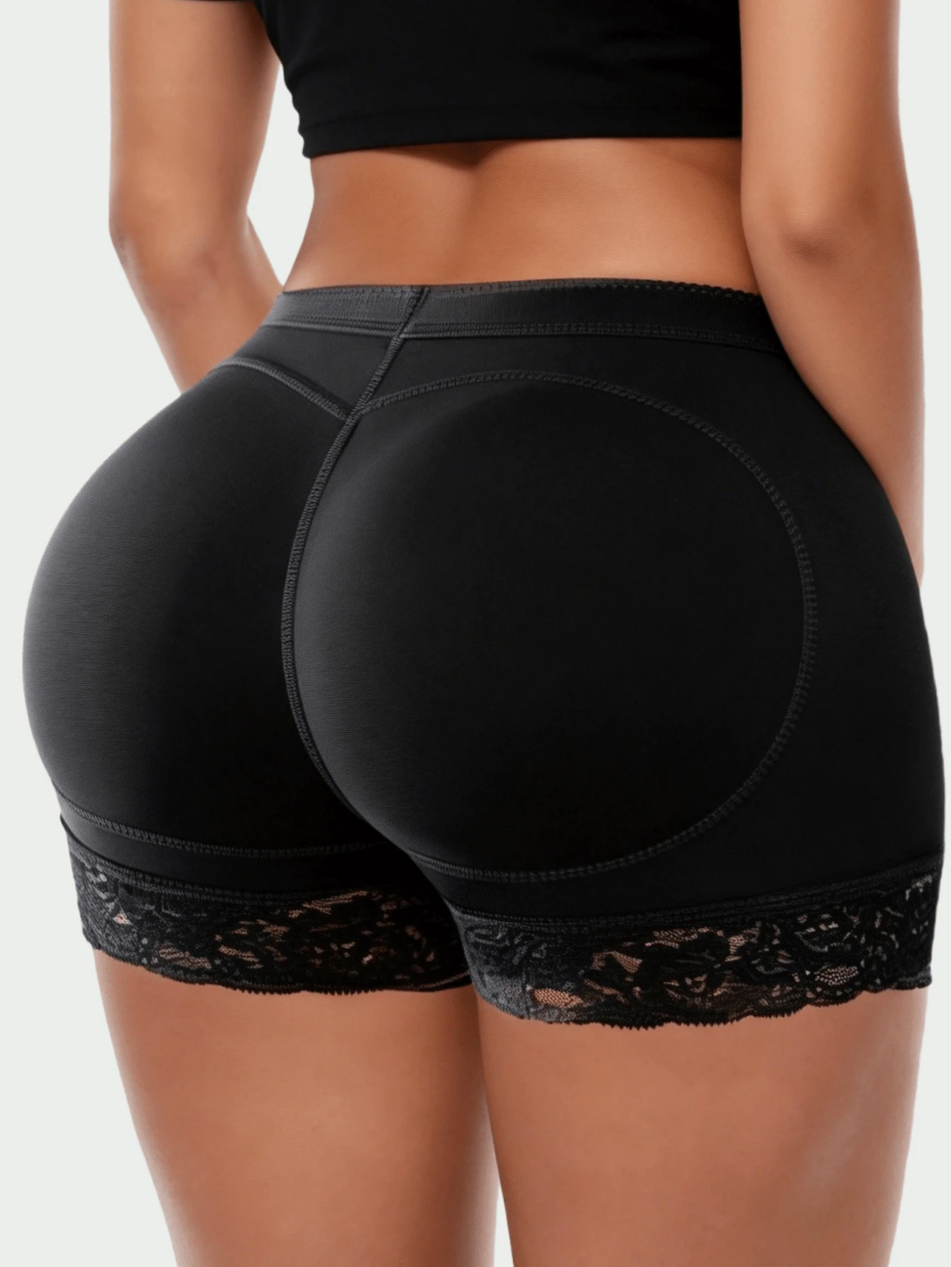 1Pc/2Pcs Women Sexy Butt Lifting Tummy Control Lace Trim Padded Shapewear Panty,Detachable Sponge Padding For Daily Wear - 黑色 - 查看 1