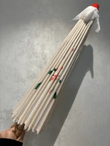 Paraguas de papel para bodas (1/2/5/10 piezas) - Mangos de madera, paraguas de papel pintados a mano, sombrillas blancas, paraguas de papel al óleo redondos chinos retro, perfectos para bodas, novias, bodas vintage, sombrillas al aire libre, sombrillas Hanfu, accesorios, fotografía y decoraciones de boda. - Beis - Ver 7