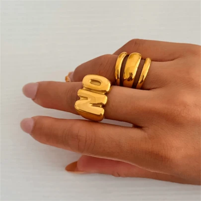 VKHK 1 st 18K guldpläterad vintagering i rostfritt stål, lämplig för kvinnors vardagskläder och fester, present