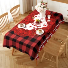 1/20 piezas Mantel con estampado de corazón y flor de rosa, cubierta de mesa de poliéster suave adecuada para fiesta festiva, cena, Día de San Valentín, decoración de boda, aplicable para el hogar, la cocina, el comedor, la mesa del jardín, fácil de limpiar - Multicolor - Ver 6