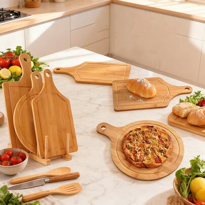 キッチン用竹まな板トレー、フルーツピザボード、キッチン用木製まな板