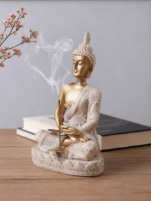 1尊佛像，佛像摆件，用于冥想装饰，佛像禅意装饰，佛像和佛像摆件，家居装饰，金色 - 彩色 - 查看 2