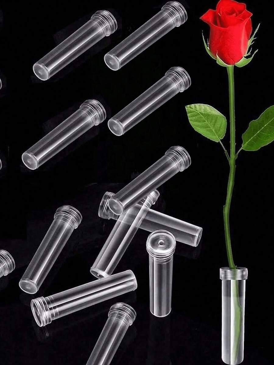 10/1pc Transparent Leak-Proof Flower Preservation Tubes With Sealing Caps, Mother'S Day Flower Preservators, Spring/Summer Flower Arrangement Tools, Graduation Party Decorations, Home Decor, Wedding Center Ornaments, Preserved Flower Vase Decorations, Home Decor - Multicolor - View 1