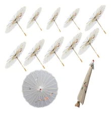 Paraguas de papel para bodas (1/2/5/10 piezas) - Mangos de madera, paraguas de papel pintados a mano, sombrillas blancas, paraguas de papel al óleo redondos chinos retro, perfectos para bodas, novias, bodas vintage, sombrillas al aire libre, sombrillas Hanfu, accesorios, fotografía y decoraciones de boda. - Beis - Ver 14