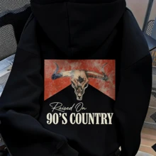 Winter Clothes90s Country Western Bull Graphic Hoodie, Vintage Women Hoodie Fall Clothes For Women New Fall Fashion 2025 For Women, Solid Color Long Sleeve Pocket Dropped Shoulder Casual Hoodie For WomenLoose And Comfortablecurve Winter Clothes - màu đen - Xem 13