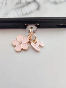 二合一粉色樱花+26字母智能手机充电口防尘塞，精致少女清新甜美可爱时尚合金吊坠，智能手机平板电脑耳机Kindle充电口装饰配件，硅胶透明防尘塞，适合作为小礼物，防水防潮充电口礼物，送给妈妈、家人、朋友，生日、节日手机配件手机挂饰 - 粉色 - 查看 22