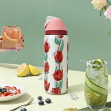 32 Oz Water Bottle Cup Boneyard Vacuum Water Bottle Drinkware Tumbler Stainless Steel Thermal Mug Original Cold Hot Cup OwalaFreeSip - Hoa tulip, màu trắng nhạt - Xem 1