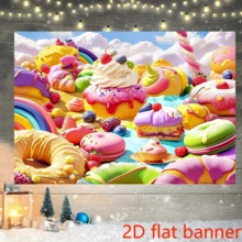 2D Plane1pc Fantasy Candy Land Landscape Background Ice Cream Dessert Lollipop Photography Backdrop Rainbow Birthday Party Decoration Banner Photo Studio Props Backgrounds Banner Decorations - 1 Item - View 7