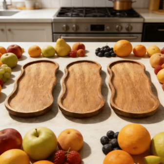 1pc Tray, Plate, Wooden Board, Serving Platter, Cake Stand, Dessert Plate, Dish Platter, Decorative Tray, Kitchen Supplies, Kitchen Accessories, Ramadan Gift, Eid Al-Fitr Present, Suitable For Holding Items, Kitchen Utensils, Wedding, Valentine's Day, School, Storage, Camping