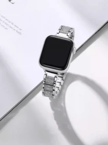 Metal Rhinestone Watch Band, Compatible With Apple Watch Series 1/2/3/4/5/6/7/8/9/10/SE/Ultra, Fits 38mm 40mm 41mm 42mm 44mm 45mm 49mm, Elegant & Fashionable, Design, Comes With Adjustment Tool - Silver - View 11