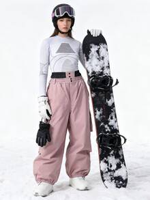 1pc Unisex Thick Ski Pants - Loose Fit Winter Ski Gear, Reinforced Structure, Suitable For Skiing, Snowboarding And Outdoor Activities - Cold-Resistant (Hand Wash) - Fit For Men, Women And Teenagers. - Watermelon Pink - View 2