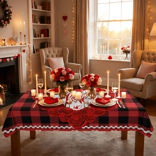 1/20 piezas Mantel con estampado de corazón y flor de rosa, cubierta de mesa de poliéster suave adecuada para fiesta festiva, cena, Día de San Valentín, decoración de boda, aplicable para el hogar, la cocina, el comedor, la mesa del jardín, fácil de limpiar - Multicolor - Ver 17