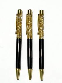 1pc High-End Metal Rhinestone & Gold Foil Rotating Ballpoint Pen Back To School - Black - View 9