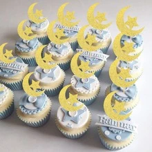 12pcs Glitter Moon And Star Eid Cupcake Toppers, Karim Party Supplies, Islamic Muslim Party Decorations, - Multicolor - View 1