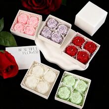 1 Box/4pcs, Candles, Rose Shaped Aromatherapy Candles, Valentine's Day Decoration Candles, Creative Photo Props, Home Decoration Ornaments, Wedding Decoration Candles, Birthday Gifts - Multicolor - View 7