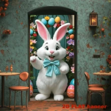1 pieza Bandera de puerta 2D, Cartel de puerta de Pascua feliz, Letrero de porche con patrón de corona de conejo vibrante, Decoración de Pascua, Regalo, Poliéster brillante, Adecuado para decoración colgante de primavera en el hogar, fondo de fotografía