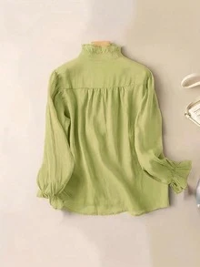 Women's Casual Solid Color Long Sleeve Shirt - Mustard Yellow - View 2