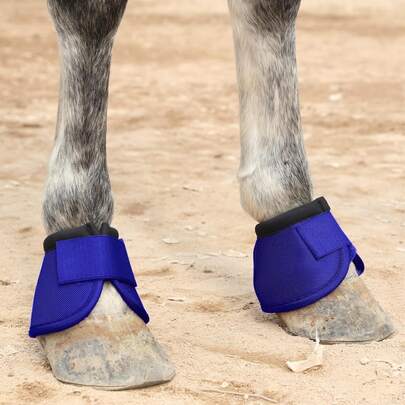 （成对出售）专业尼龙马靴，豹纹马靴，防止过度受伤，易于穿脱，马铃套（蓝色）