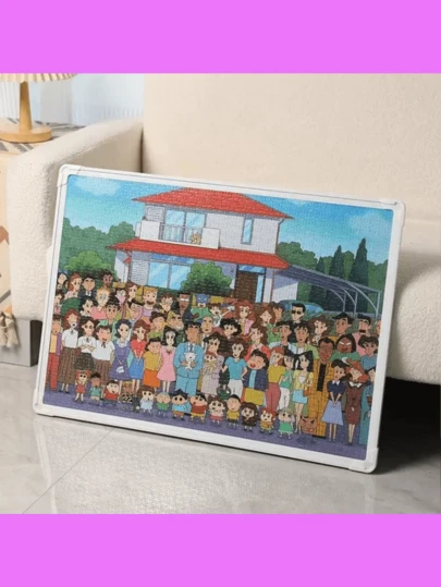 1000片蜡笔小新全家福拼图，大型纸质拼图，适合成人，减压卡通动漫拼图玩具，适合青少年，派对游戏，墙面装饰，生日礼物，适用于多种场景！