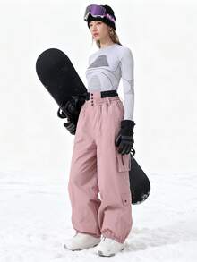 1pc Unisex Thick Ski Pants - Loose Fit Winter Ski Gear, Reinforced Structure, Suitable For Skiing, Snowboarding And Outdoor Activities - Cold-Resistant (Hand Wash) - Fit For Men, Women And Teenagers. - Watermelon Pink - View 3