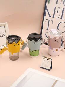 1 szt. Uroczy kociak ze sztucznej skóry, pokrowiec na kubek do herbaty i mleka, podróżny, antypoślizgowy i termoizolacyjny, odpowiedni do biura, domu lub użytku na zewnątrz - Wielokolorowe - Zobacz 2