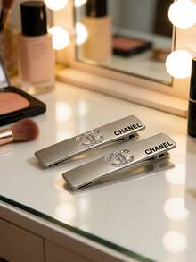 CHANEL Silver Hair Clip, Side Part Hair Clip, Elegant Women Hair Accessory