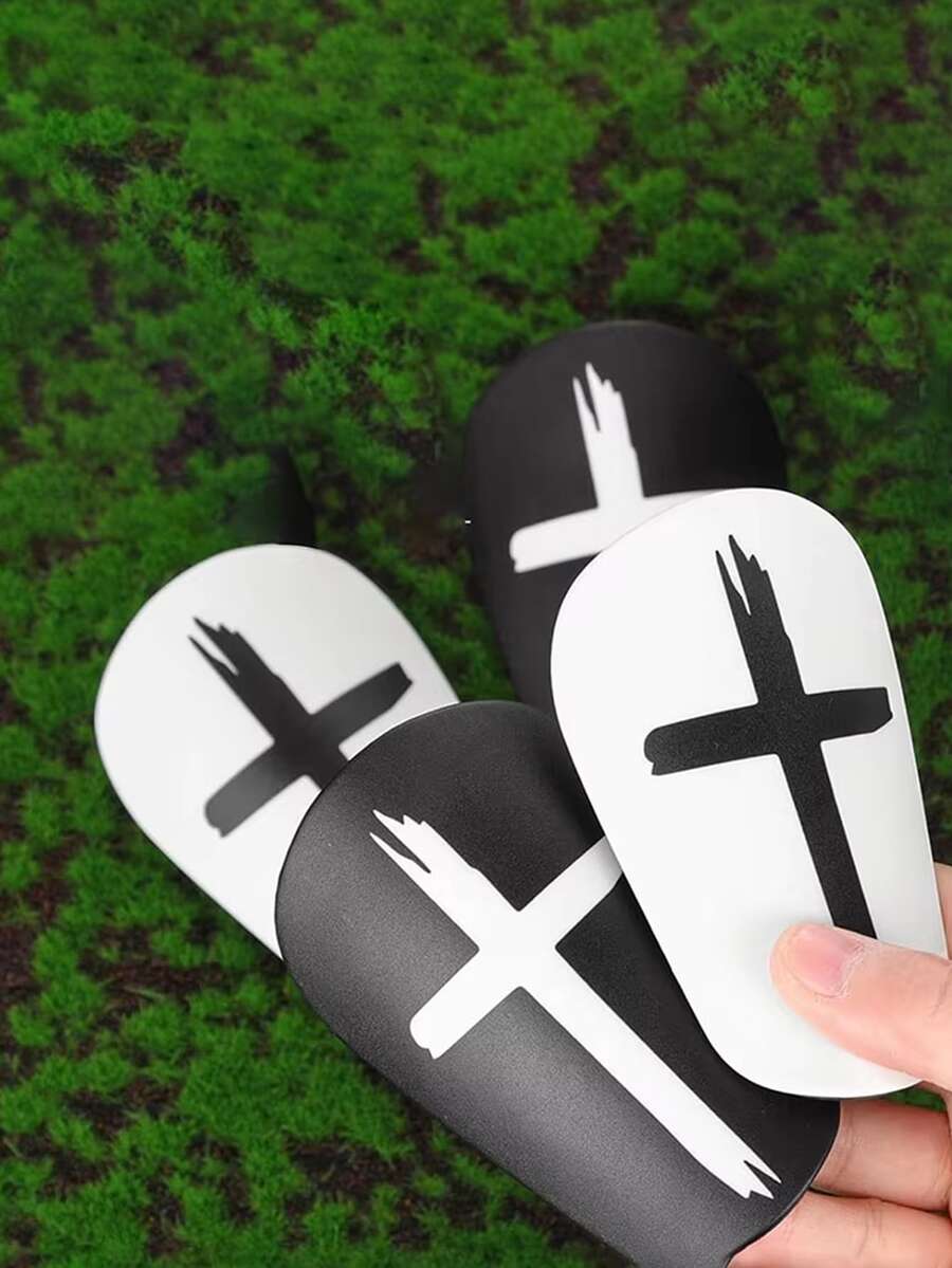 1 Pair Mini Football Shin Guards And 1 Pair Sports Socks - Professional Football Protective Gear, Suitable For Sports Events, Outdoor Activities And Fitness - Cross Style - View 1