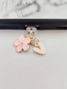 二合一粉色樱花+26字母智能手机充电口防尘塞，精致少女清新甜美可爱时尚合金吊坠，智能手机平板电脑耳机Kindle充电口装饰配件，硅胶透明防尘塞，适合作为小礼物，防水防潮充电口礼物，送给妈妈、家人、朋友，生日、节日手机配件手机挂饰 - 粉色 - 查看 37