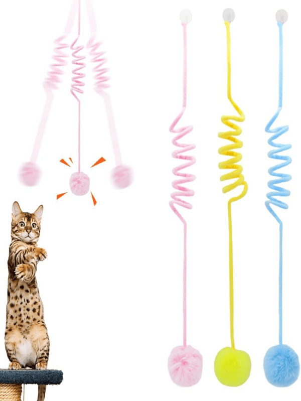 随机颜色猫玩具、伸缩弹簧球玩具、彩色弹簧管、互动滚球、笼式弹簧老鼠玩具、室内猫咪宠物用品、鼓励猫咪运动