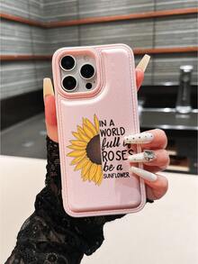 1pc New Arrival Hot Selling Pink Sunflower Slogan Pattern Phone Case Compatible With IPhone 17 Pro Max/17/17 Pro/16 Pro Max/16/16 Pro/15 Pro Max/15 Pro/15/14 Pro Max/14 Pro/14/13 Pro 13/12 Pro/12/11, Anti-Drop, Suitable As Birthday Gift, For Girlfriend, Boyfriend Or Personal Use - Pink - View 2