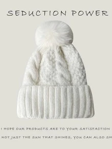 女士针织羊毛帽，带护耳，保暖内衬，冬季骑行帽，韩式毛球帽，防风时尚独特百搭纯色波西米亚休闲派对优雅复古街头风涤纶（聚酯纤维）拼接毛绒纯色毛绒帽，适合秋冬季佩戴 - 帽子 - 查看 5