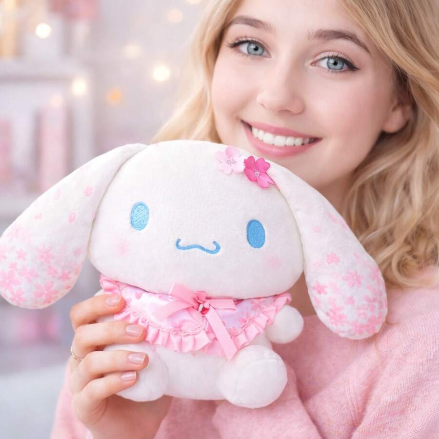 可爱坐姿毛绒娃娃 柔软毛绒娃娃 动漫娃娃 舒适抱枕 礼物 - 粉紅白色 - 查看 1