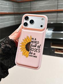 1pc New Arrival Hot Selling Pink Sunflower Slogan Pattern Phone Case Compatible With IPhone 17 Pro Max/17/17 Pro/16 Pro Max/16/16 Pro/15 Pro Max/15 Pro/15/14 Pro Max/14 Pro/14/13 Pro 13/12 Pro/12/11, Anti-Drop, Suitable As Birthday Gift, For Girlfriend, Boyfriend Or Personal Use - Pink - View 5