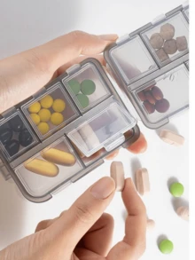 1/2 Pezzi Organizzatore di pillole portatile a doppio strato con 10 scomparti, coperchio trasparente indipendente, ermetico e anti-umidità, scatola di stoccaggio per medicinali da viaggio, adatto per il ritorno a scuola e l'uso in dormitorio - Multicolore - Visualizzare 3